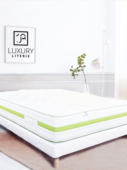 Somier tapizado de madera maciza blanca con patas - Kiabi