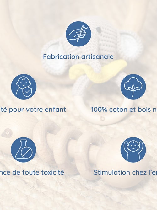 Sonajero de algodón tejido y madera natural | SEVIRA KIDS - Kiabi