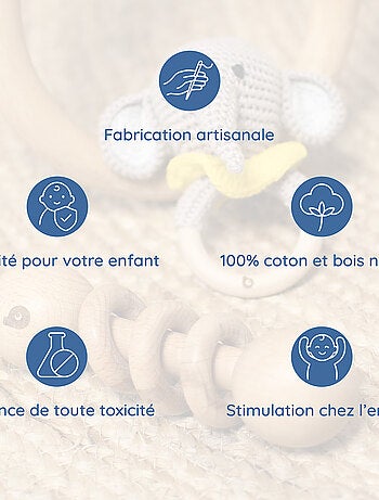 Sonajero de algodón tejido y madera natural | SEVIRA KIDS
