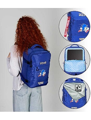 Sonic the hedgehog action mochila mercury viaje cabina avión 40x20x25cm, azul