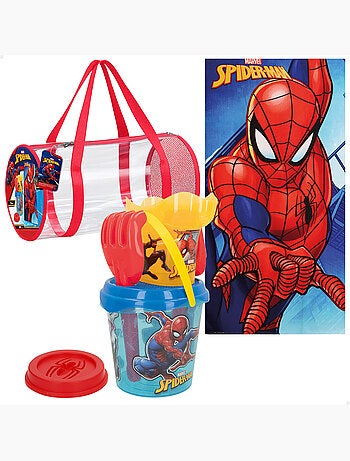 Spider-man set cubo playa con accesorios toalla y bolsa