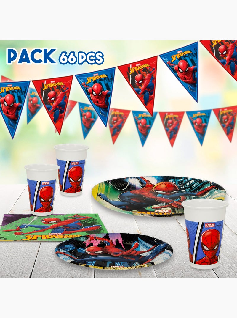 Spider-man set vajilla infantil y decoración desechable 66 piezas Multicolor - Kiabi