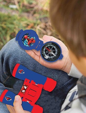 SpiderMan aventura conjunto con Walkie Talkies hasta 120m, prismáticos y brújula