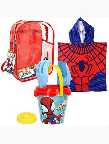 Spidey set cubo playa con accesorios mochila y poncho