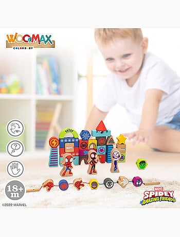 Spidey y su superequipo juego de bloques de madera y formas para enlazar woomax