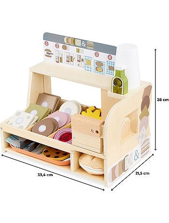 Stand de sándwiches de madera con accesorios, juego de rol infantil cocina restaurante 3+ años