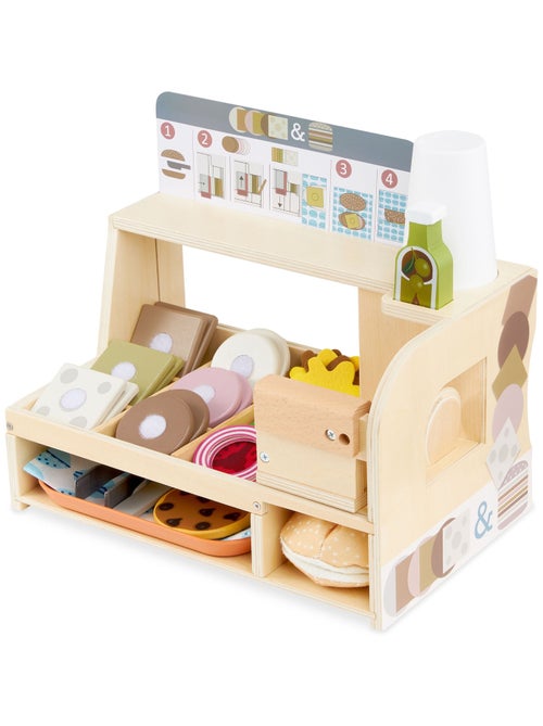 Stand de sándwiches de madera con accesorios, juego de rol infantil cocina restaurante 3+ años - Kiabi Stand de sándwiches de madera con accesorios, juego de rol infantil cocina restaurante 3+ años - Kiabi
