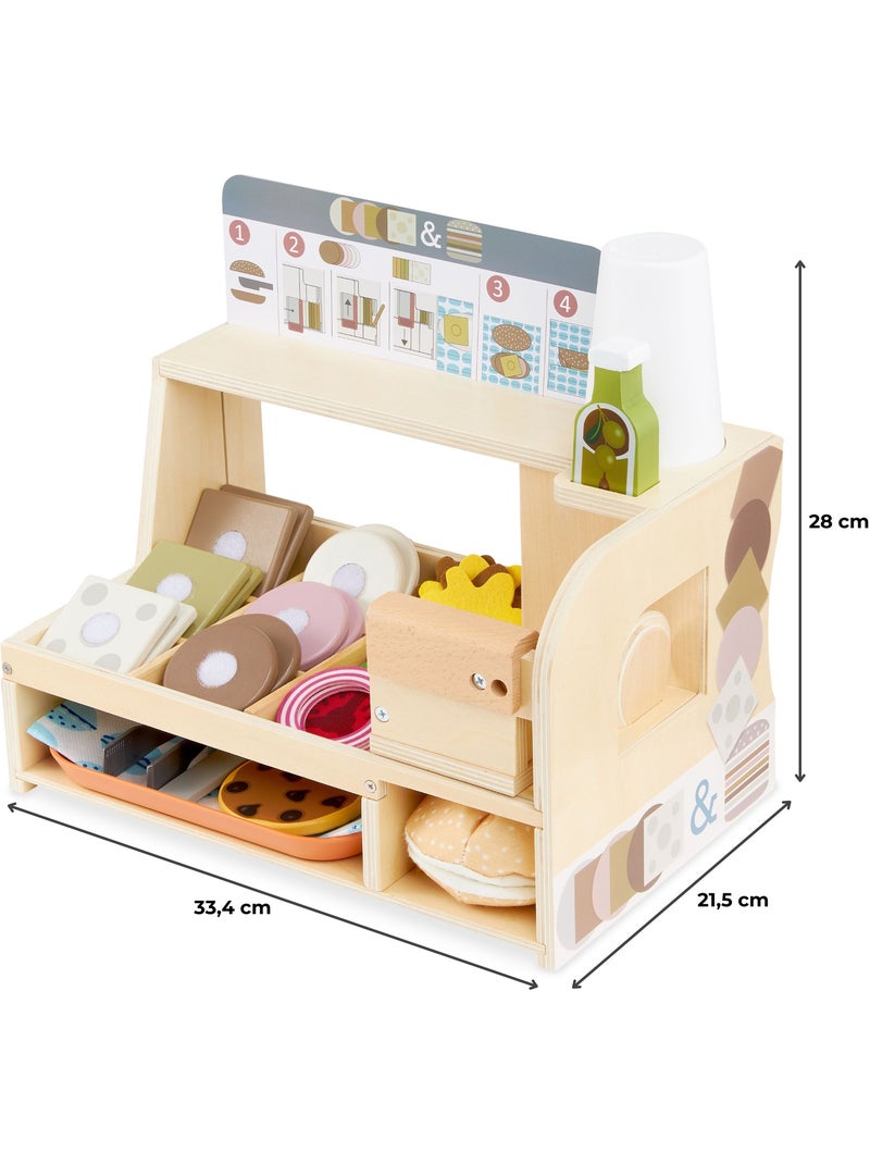 Stand de sándwiches de madera con accesorios, juego de rol infantil cocina restaurante 3+ años N/D - Kiabi