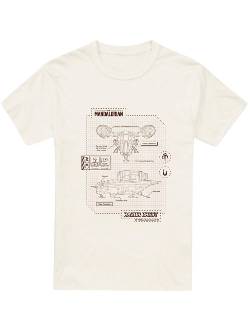 Star Wars: The Mandalorian - Camiseta Razor Crest Blueprint para Hombre Blanco Beige - Kiabi