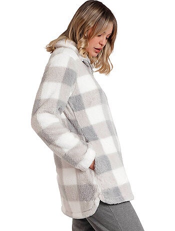 STAY AT HOME Bata Manga Larga Calentita Cuadro Vichy para Mujer