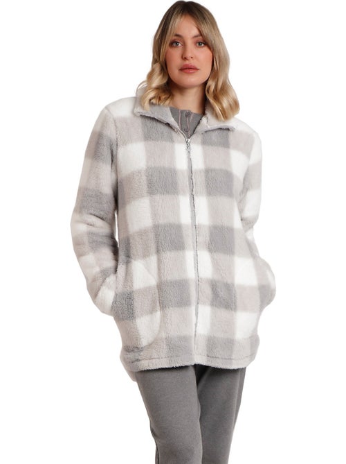 STAY AT HOME Bata Manga Larga Calentita Cuadro Vichy para Mujer - Kiabi