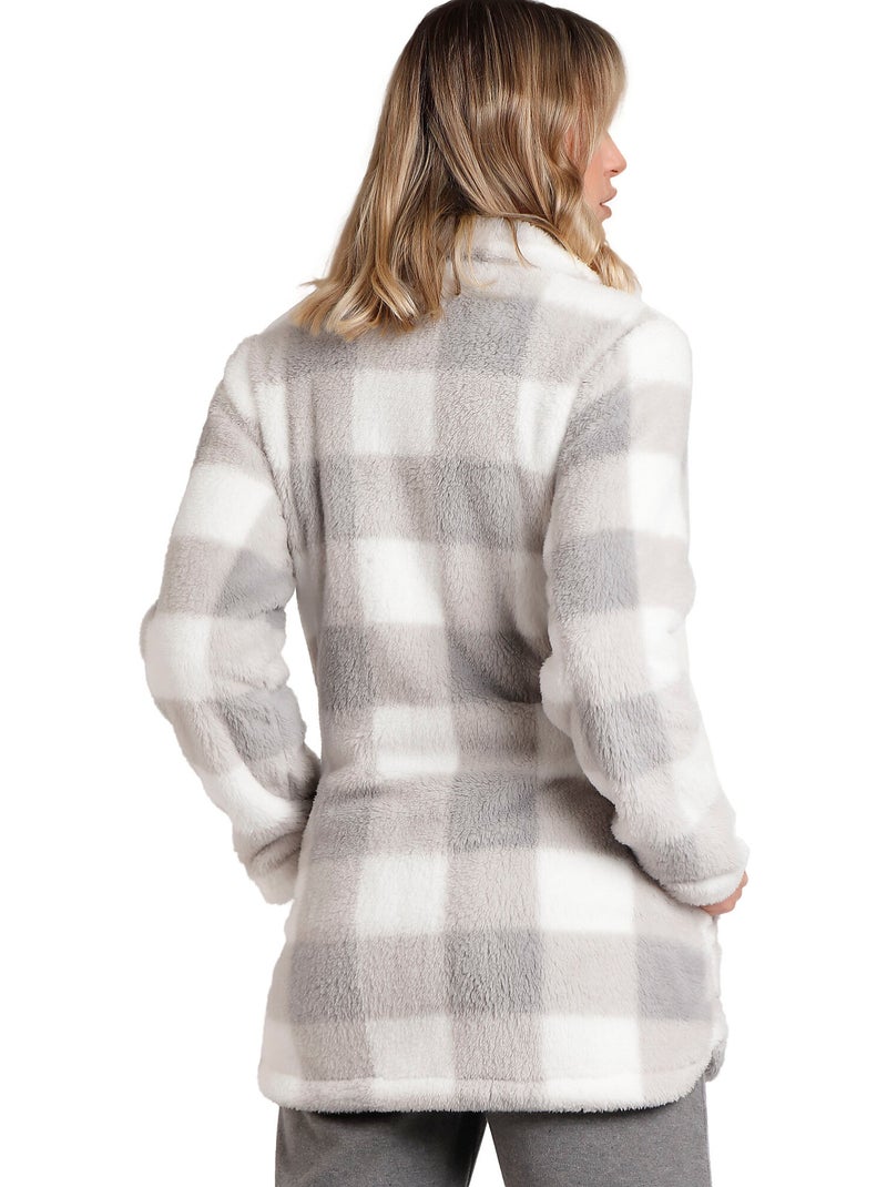 STAY AT HOME Bata Manga Larga Calentita Cuadro Vichy para Mujer Gris - Kiabi