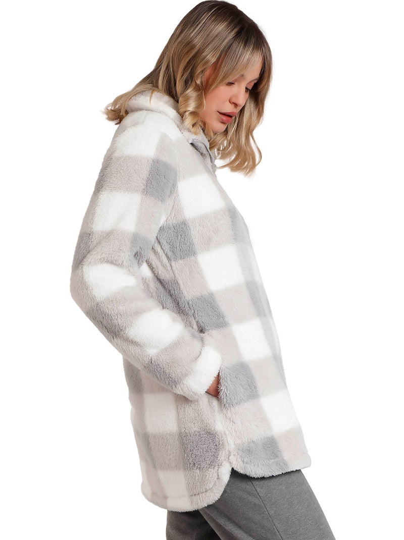 STAY AT HOME Bata Manga Larga Calentita Cuadro Vichy para Mujer Gris - Kiabi