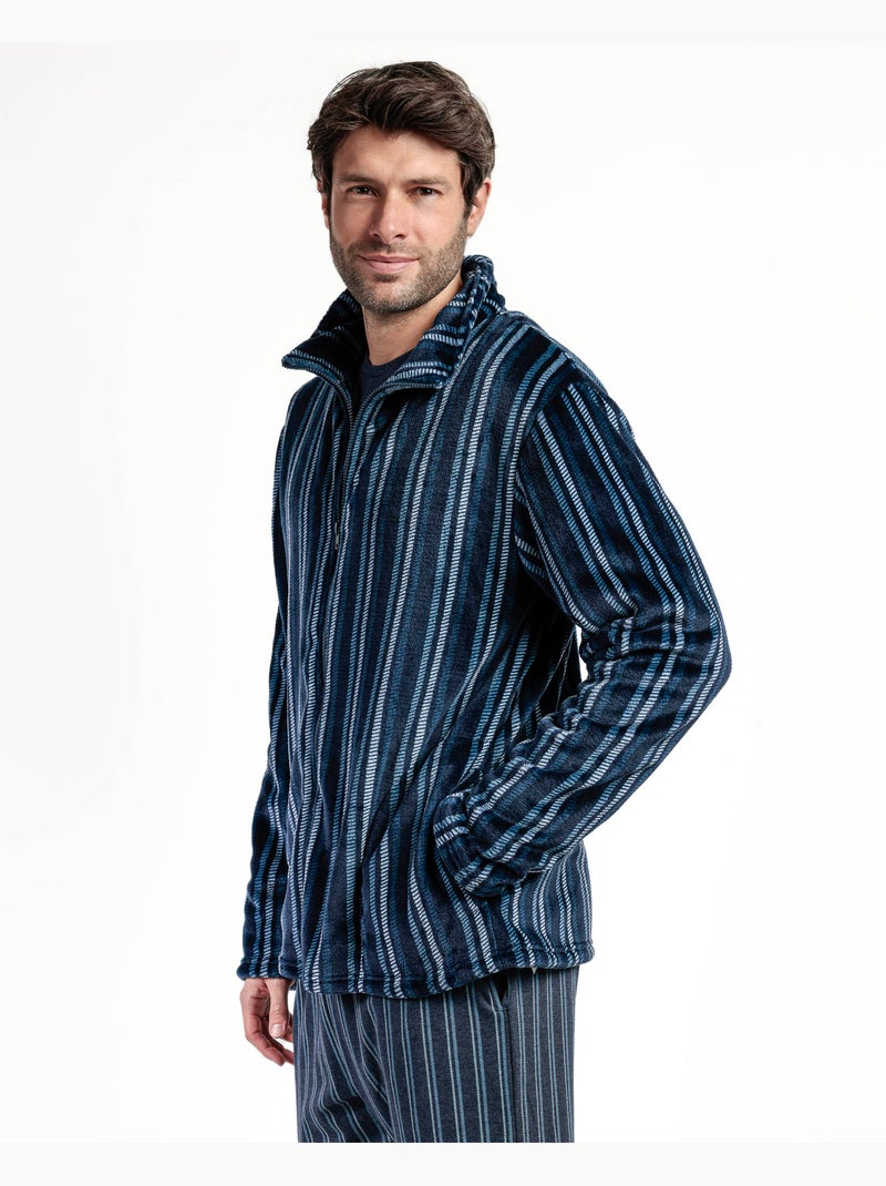 STAY AT HOME Bata Manga Larga Calentita Italic para Hombre Azul marino - Kiabi