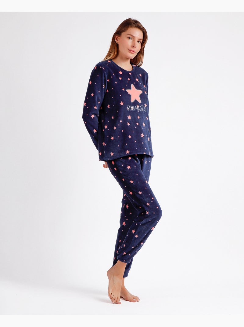 STAY AT HOME Pijama Calentito Manga Larga Magical C para Mujer Azul marino - Kiabi