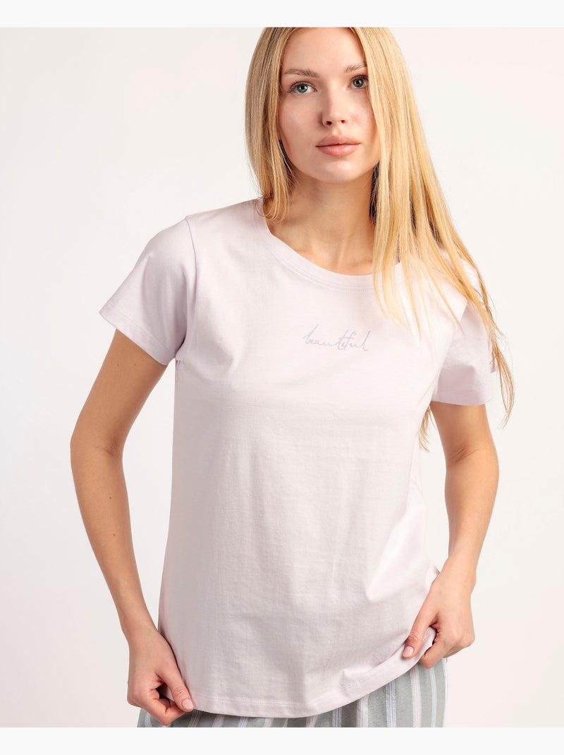 STAY AT HOME Pijama Manga Corta Beautiful para Mujer Malva - Kiabi