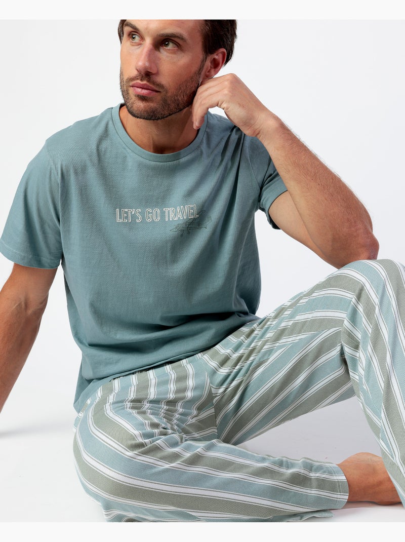 STAY AT HOME Pijama Manga Corta Let´S Go Travel para Hombre Verde - Kiabi