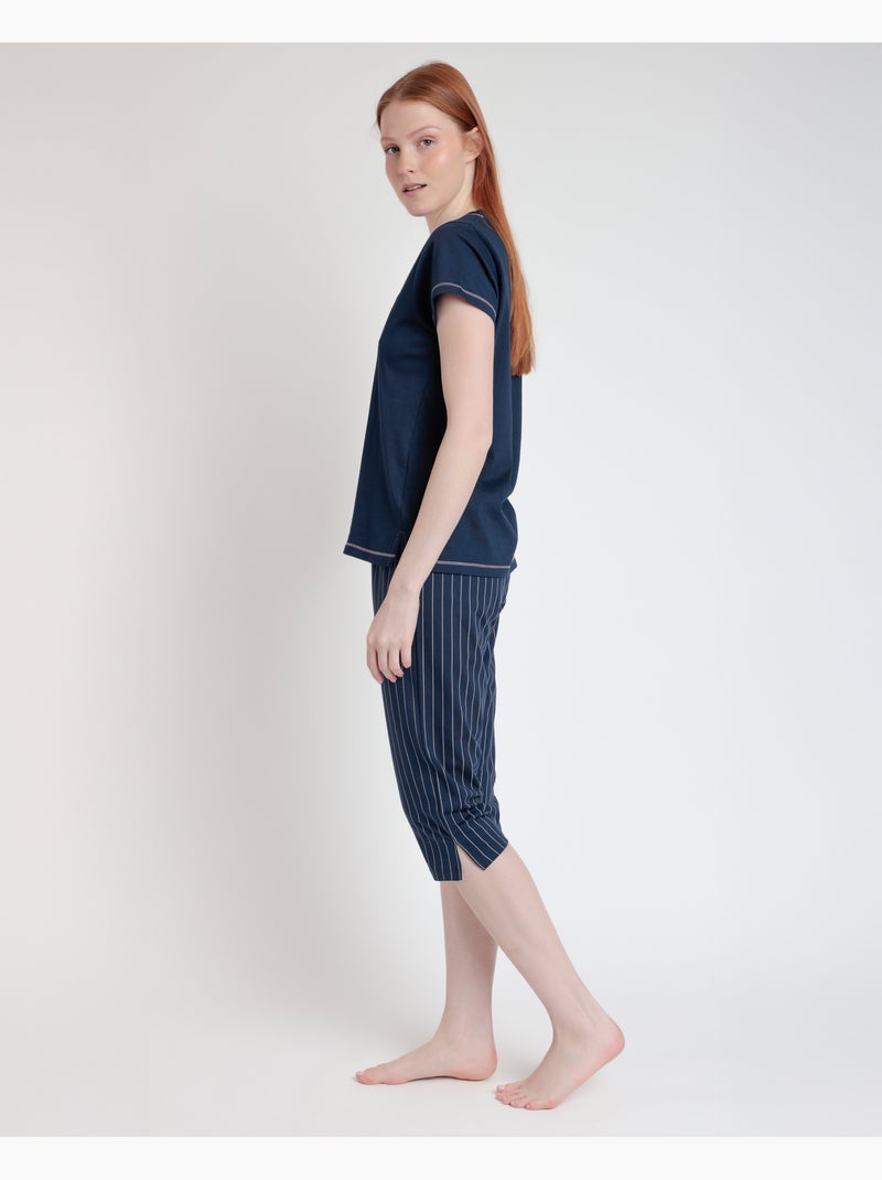 STAY AT HOME Pijama Manga Corta Loading Energy para Mujer Azul marino - Kiabi