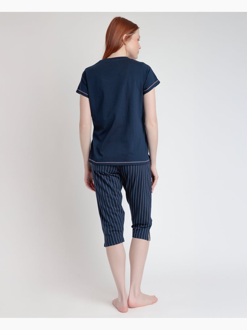 STAY AT HOME Pijama Manga Corta Loading Energy para Mujer Azul marino - Kiabi