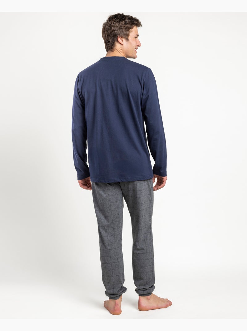 STAY AT HOME Pijama Manga Larga Coffee Routine para Hombre Azul marino - Kiabi