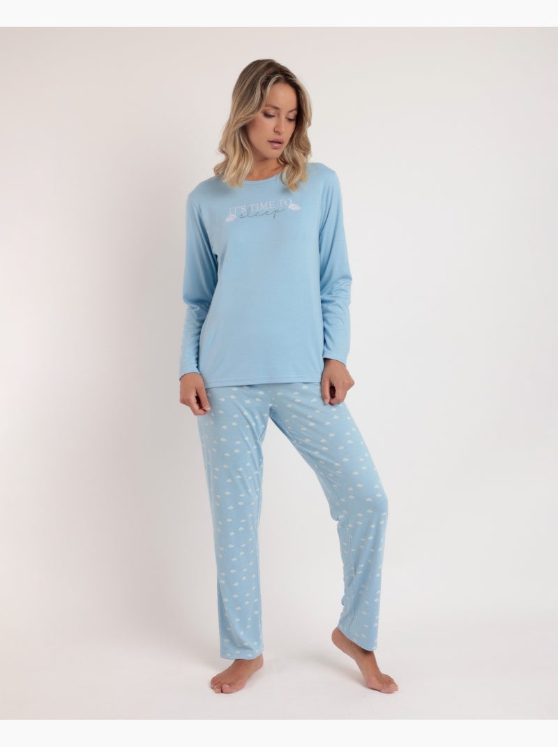STAY AT HOME Pijama Manga Larga It´s Time To Sleep para Mujer Azul - Kiabi