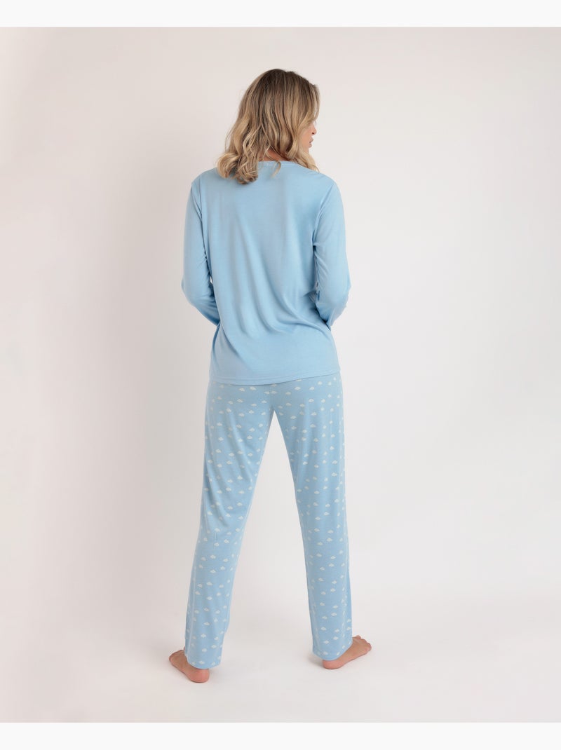 STAY AT HOME Pijama Manga Larga It´s Time To Sleep para Mujer Azul - Kiabi