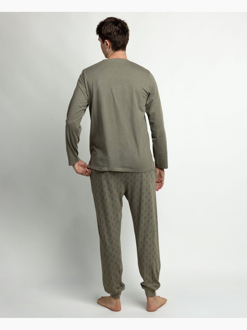 STAY AT HOME Pijama Manga Larga Keys para Hombre Caqui - Kiabi