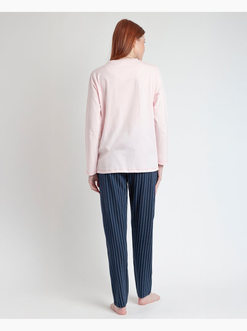 STAY AT HOME Pijama Manga Larga Loading Energy para Mujer Rosa claro - Kiabi