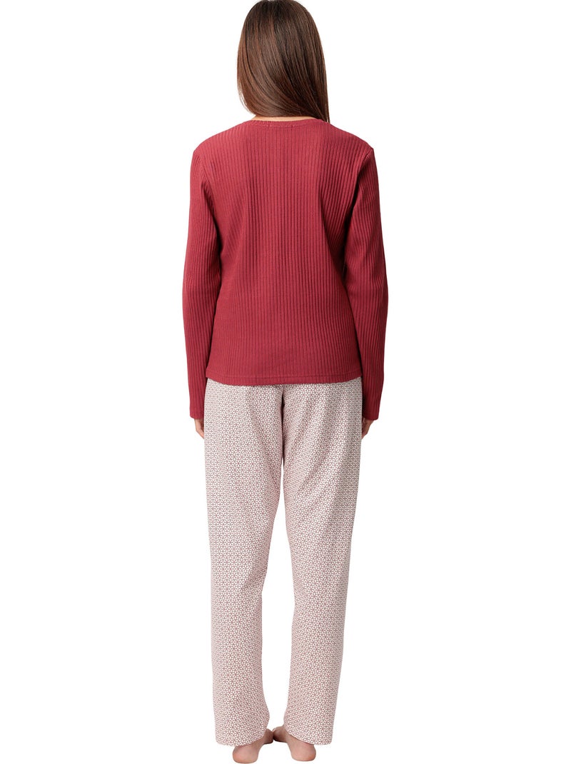 STAY AT HOME Pijama Manga Larga Tapeta Geometric Flower para Mujer Burdeos - Kiabi