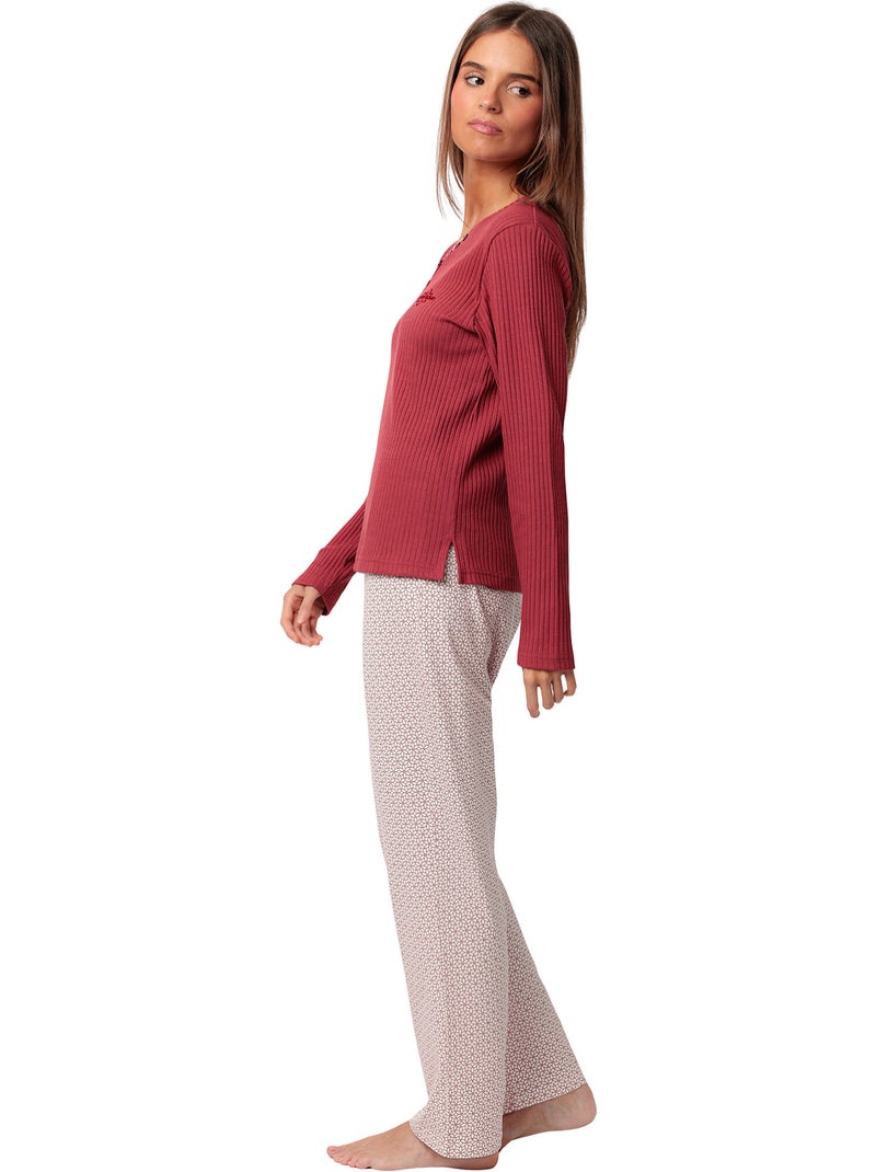 STAY AT HOME Pijama Manga Larga Tapeta Geometric Flower para Mujer Burdeos - Kiabi