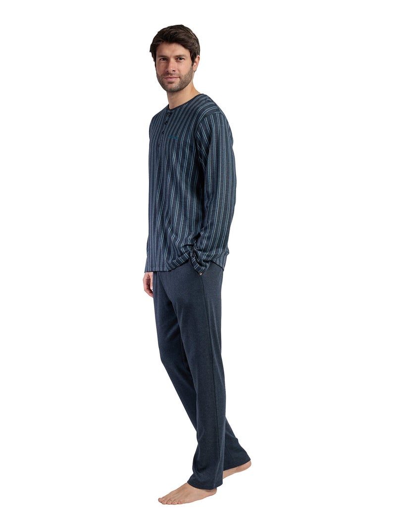 STAY AT HOME Pijama Manga Larga Tapeta Italic para Hombre Azul marino - Kiabi