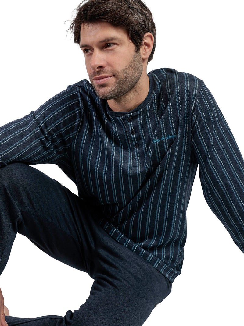 STAY AT HOME Pijama Manga Larga Tapeta Italic para Hombre Azul marino - Kiabi