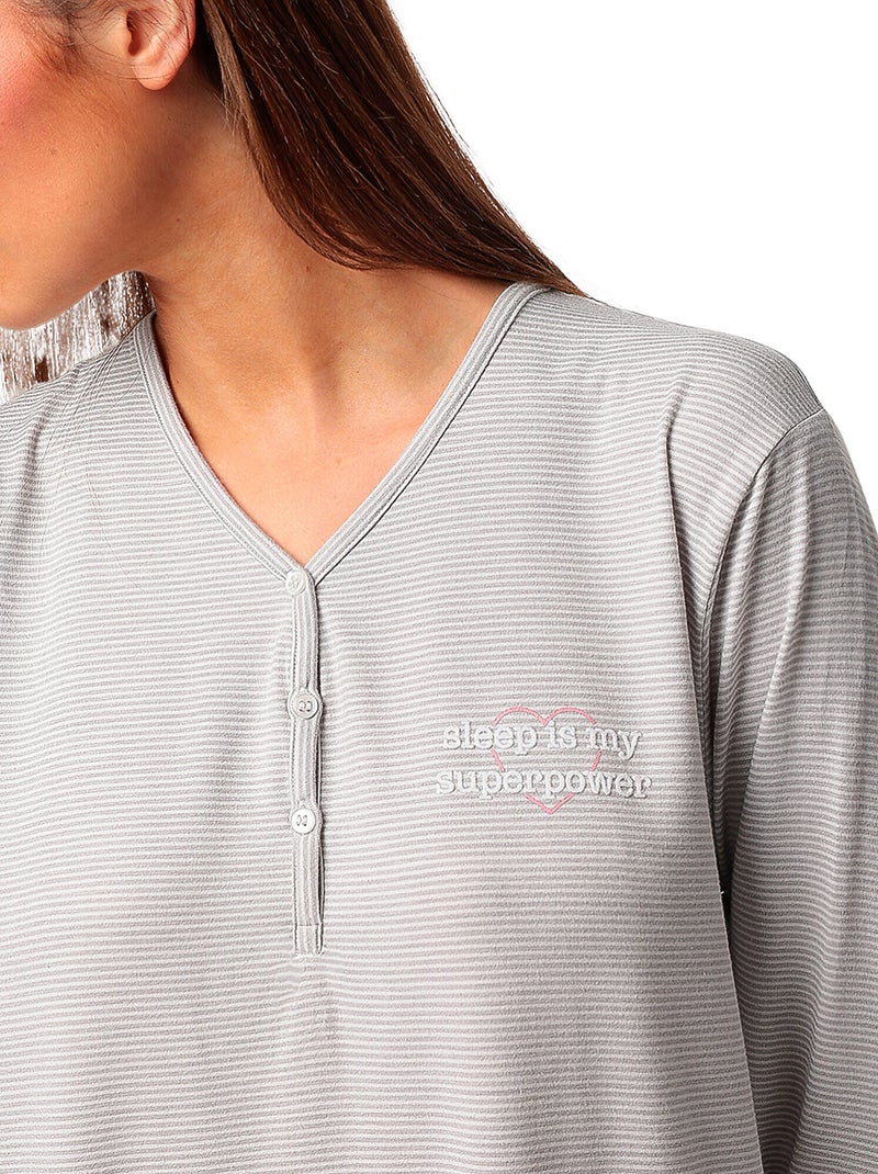STAY AT HOME Pijama Manga Larga Tapeta Sleep Is My Superpower para Mujer Gris - Kiabi