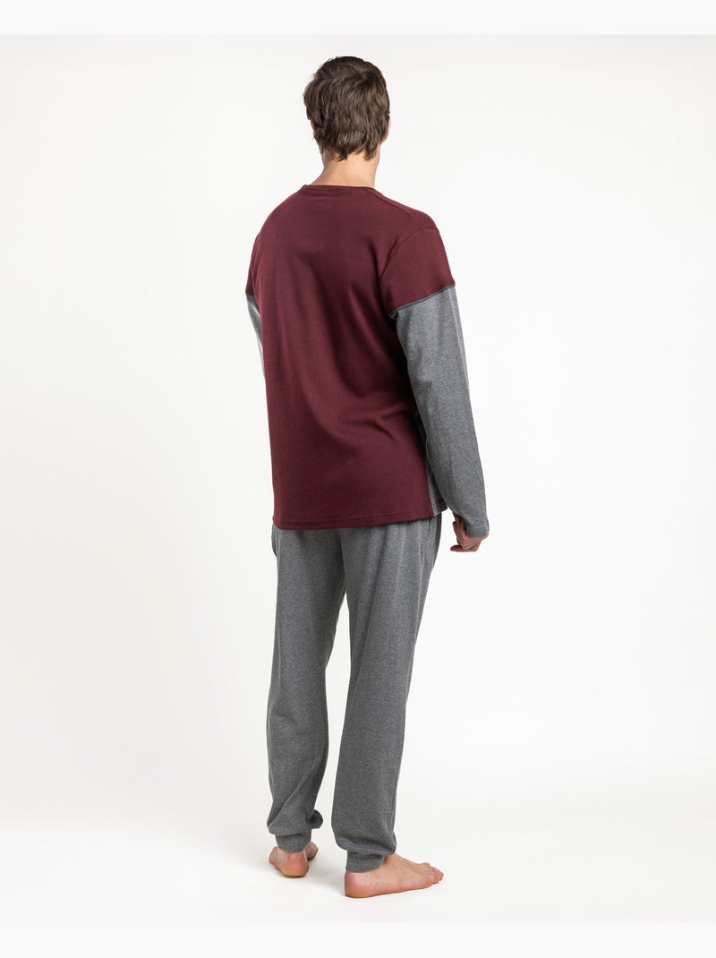 STAY AT HOME Pijama Manga Larga Tired Mood para Hombre Burdeos - Kiabi