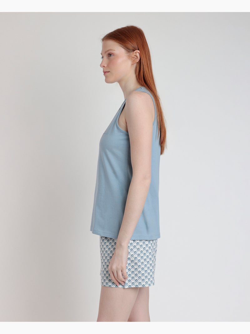 STAY AT HOME Pijama Sin Mangas Greek Style para Mujer Azul - Kiabi
