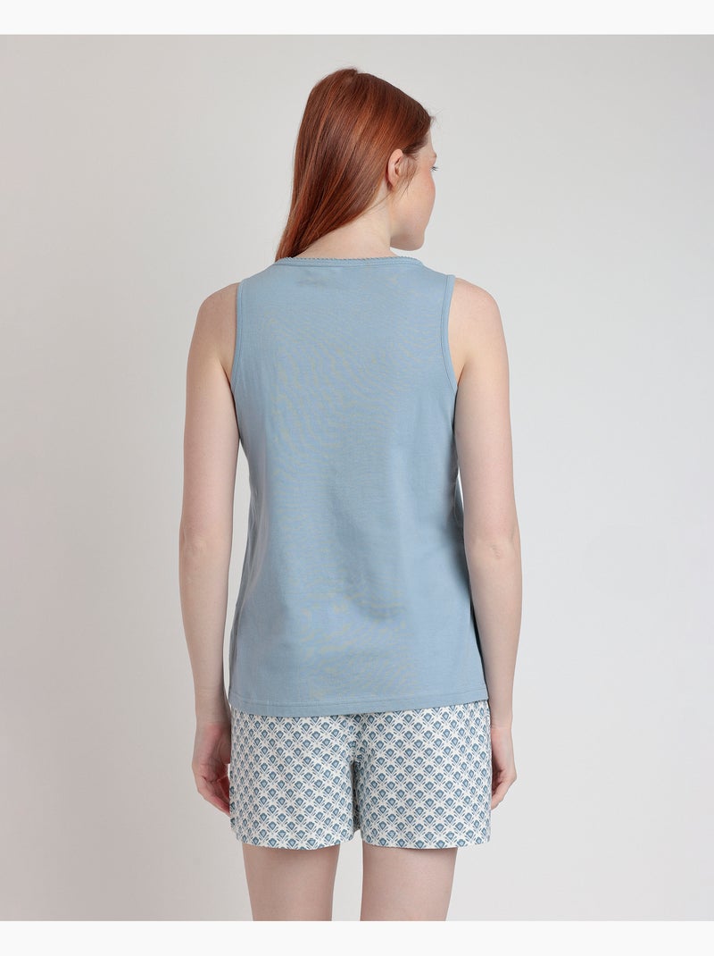 STAY AT HOME Pijama Sin Mangas Greek Style para Mujer Azul - Kiabi