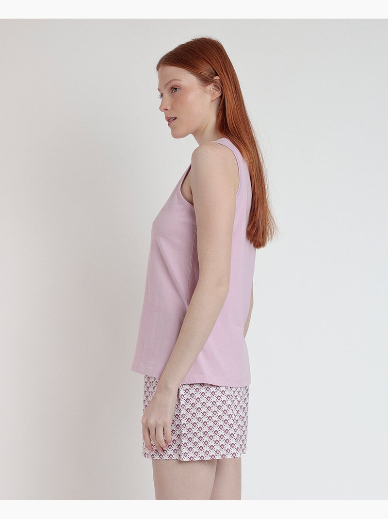STAY AT HOME Pijama Sin Mangas Greek Style para Mujer Malva - Kiabi