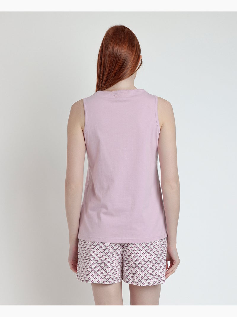 STAY AT HOME Pijama Sin Mangas Greek Style para Mujer Malva - Kiabi
