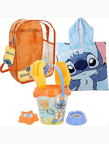 Stitch set cubo playa con accesorios mochila y poncho
