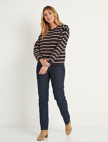 Suave jersey a rayas de cuello redondo en punto fantasía - Afibel