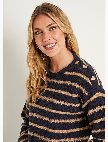 Suave jersey a rayas de cuello redondo en punto fantasía - Afibel