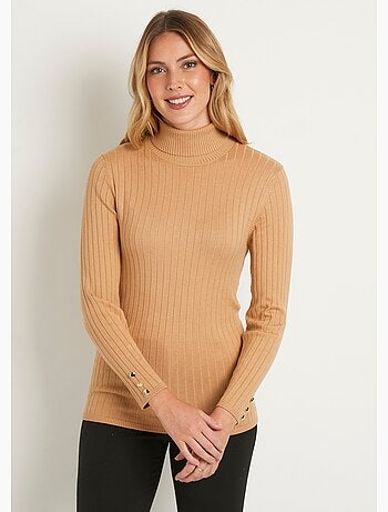 Suave jersey corto de cuello alto con canalé plano - Afibel