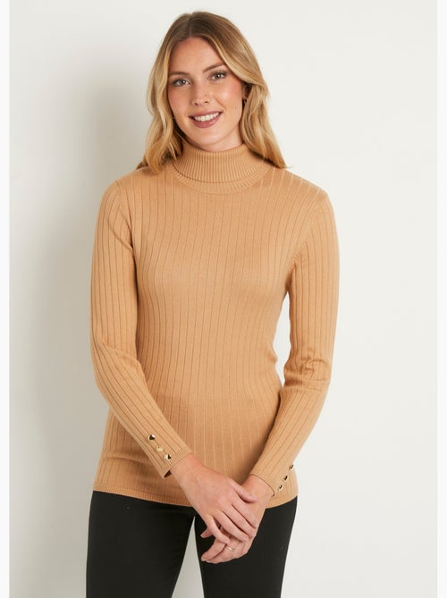 Suave jersey corto de cuello alto con canalé plano - Afibel - Kiabi