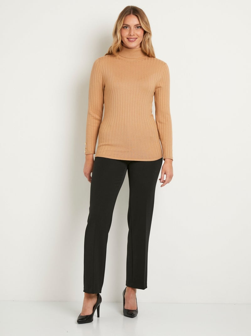 Suave jersey corto de cuello alto con canalé plano - Afibel Camel - Kiabi