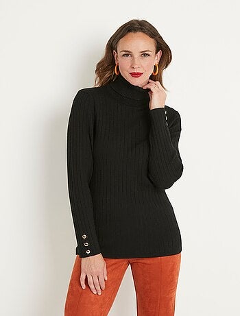 Suave jersey corto de cuello alto con canalé plano - Afibel