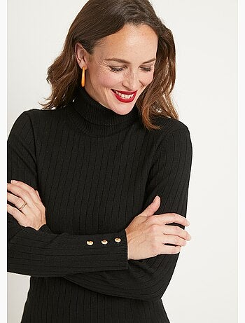 Suave jersey corto de cuello alto con canalé plano - Afibel