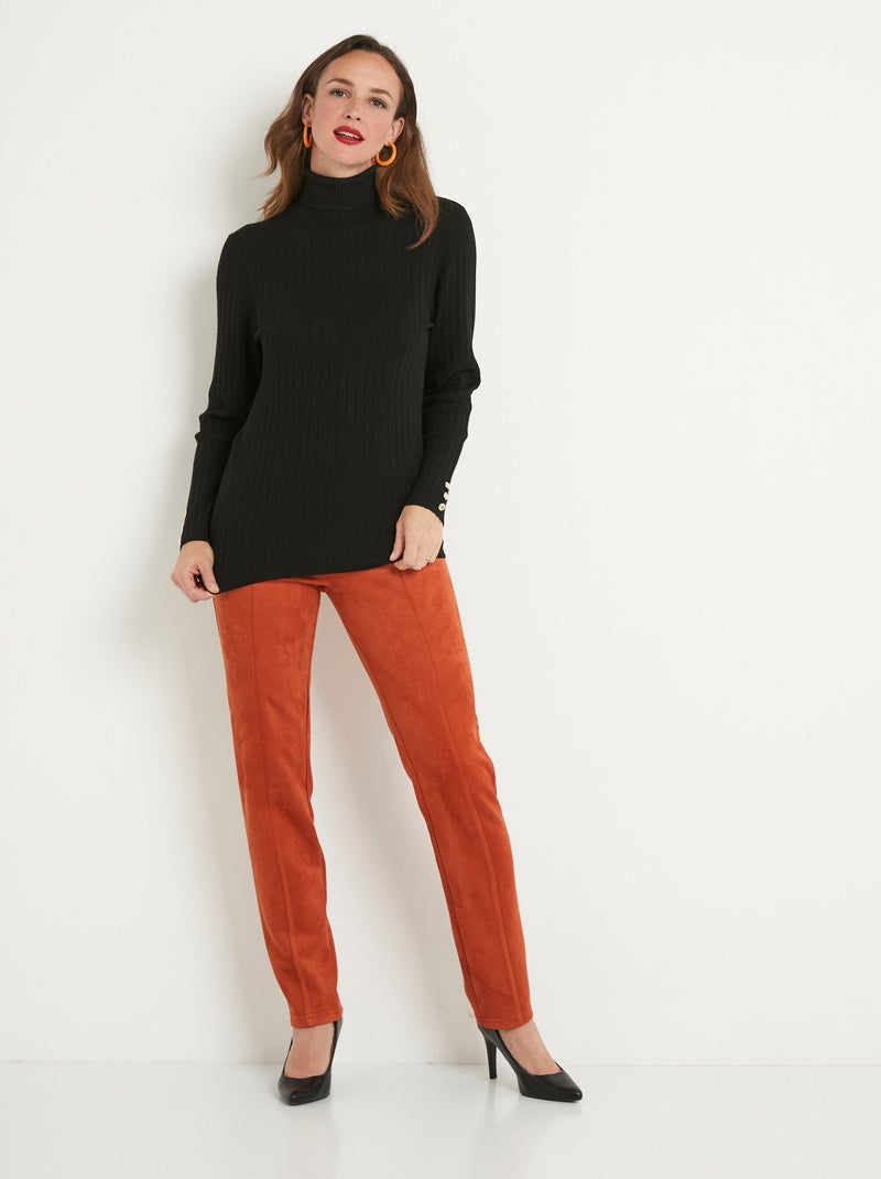 Suave jersey corto de cuello alto con canalé plano - Afibel Negro - Kiabi