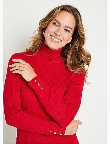 Suave jersey corto de cuello alto con canalé plano - Afibel