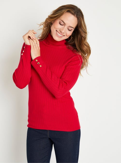 Suave jersey corto de cuello alto con canalé plano - Afibel - Kiabi