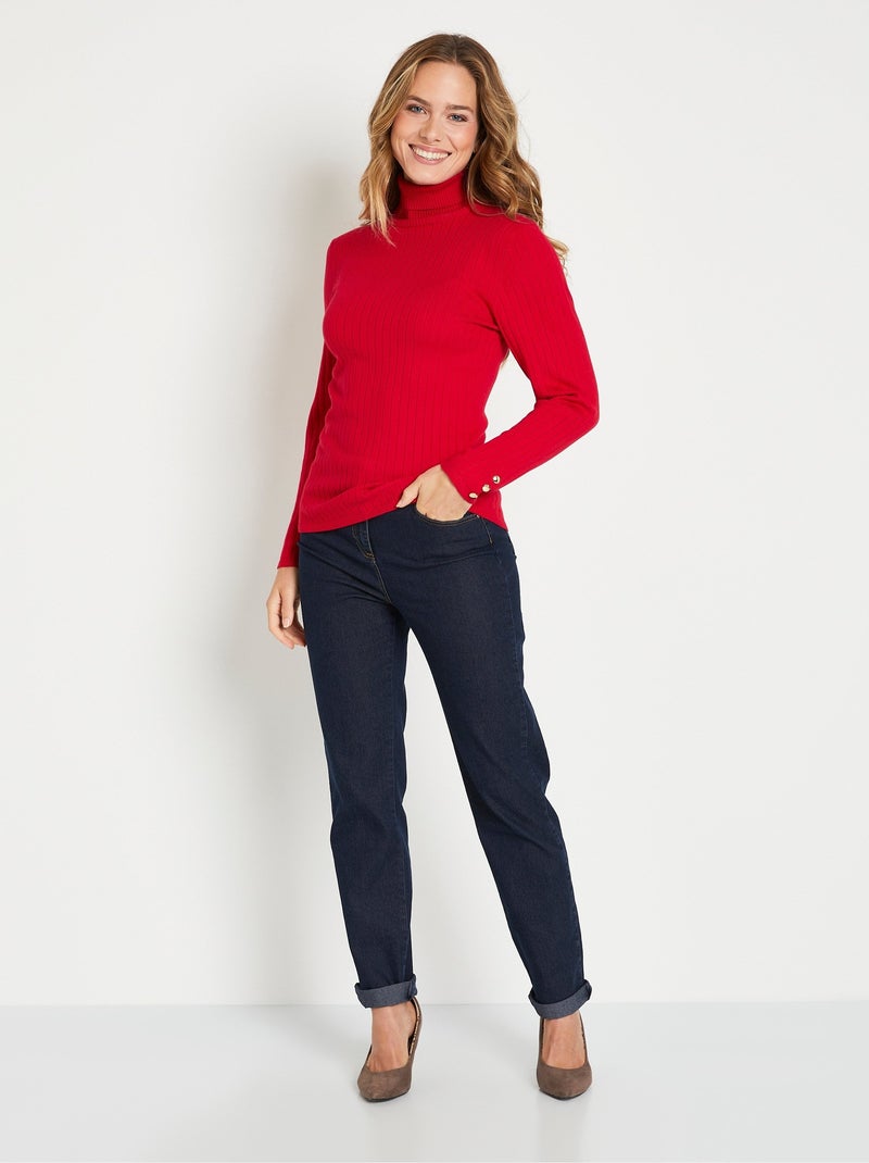 Suave jersey corto de cuello alto con canalé plano - Afibel Rojo - Kiabi